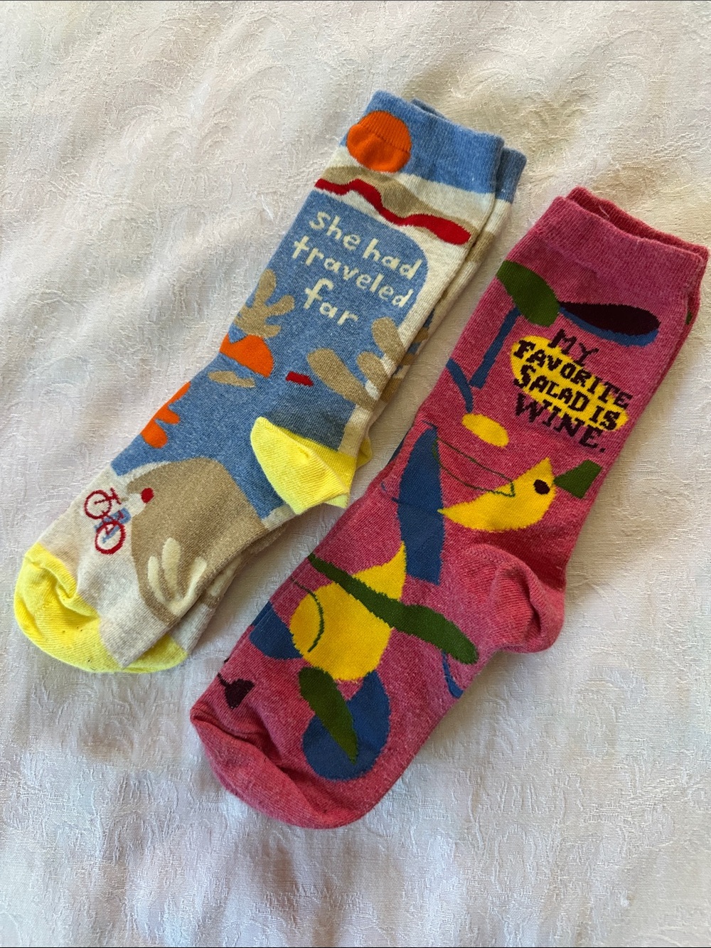 Blue Q Novelty Crew Socks  Bird Wine and Travel Designs